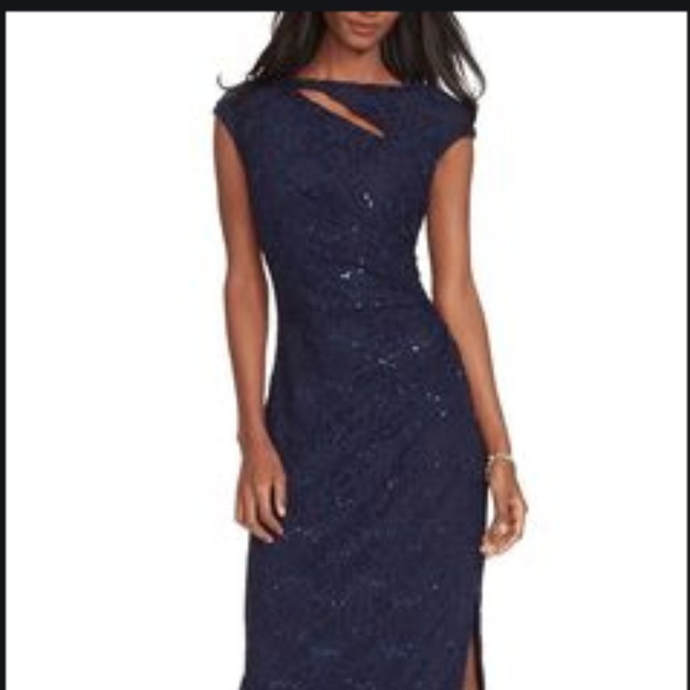 Lauren by Ralph Lauren long formal navy blue dress